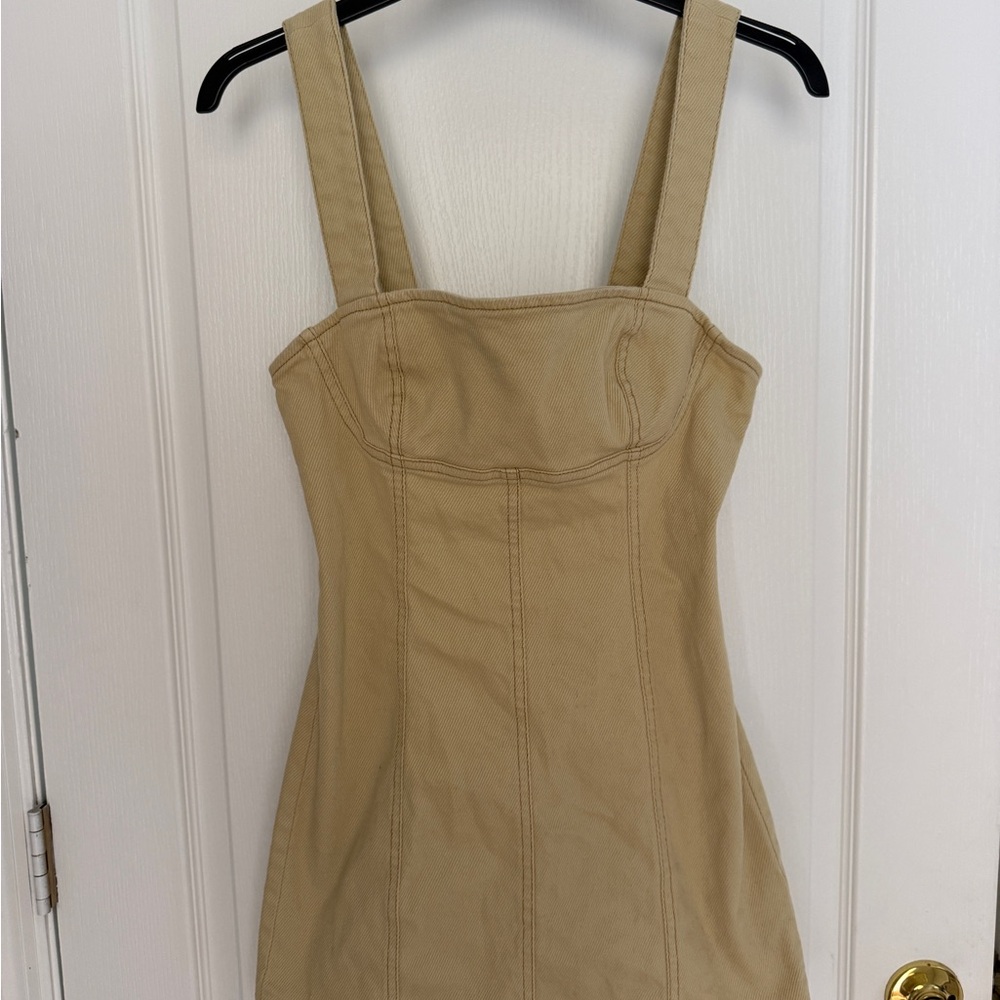 Beige Cotton Strap Dress